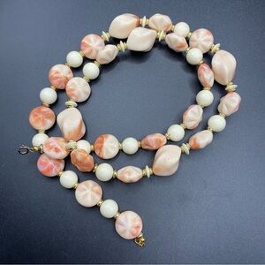 Vintage Peach Coral Acrylic Beads Star Burst  Gold Accent Beads Necklace